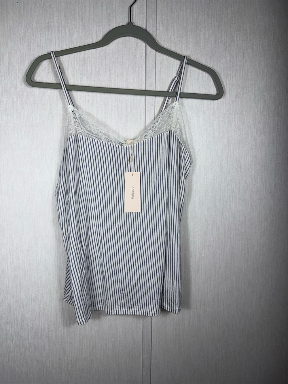NWT Eberjey Dreamer Cami Top L Nordic Stripe Lace V Neck Soft Sleep Tank
